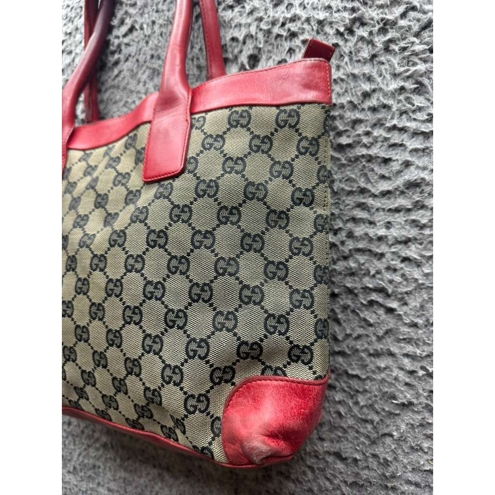 Vintage Gucci GG Monogram Canvas Leather Trim Zippered Tote‎ Bag 10" x 13" - Picture 5 of 16